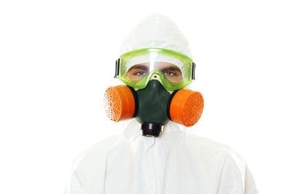 man in protective suit